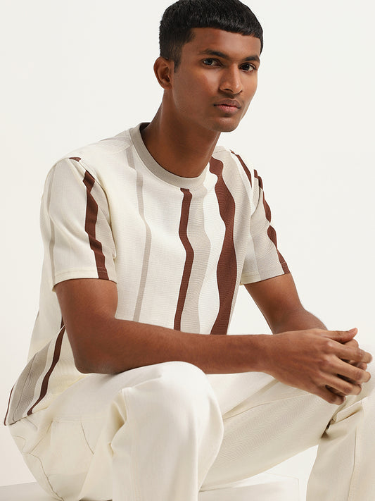 Nuon Multicolour Striped Cotton Blend Slim Fit T-Shirt