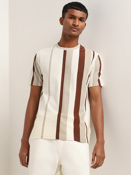 Nuon Multicolour Striped Cotton Blend Slim Fit T-Shirt