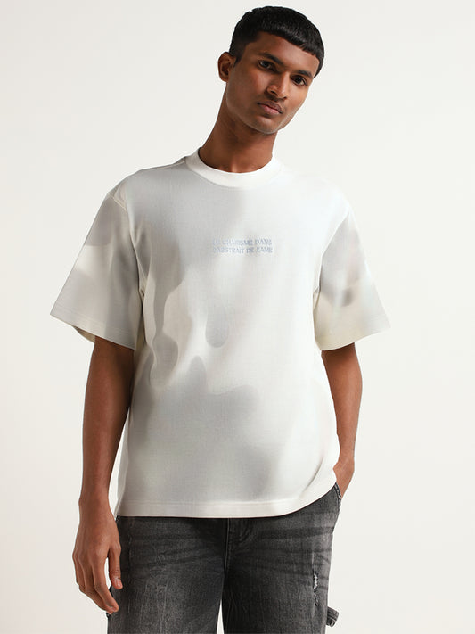 Nuon Off-White Knit Weave Relaxed Fit T-Shirt