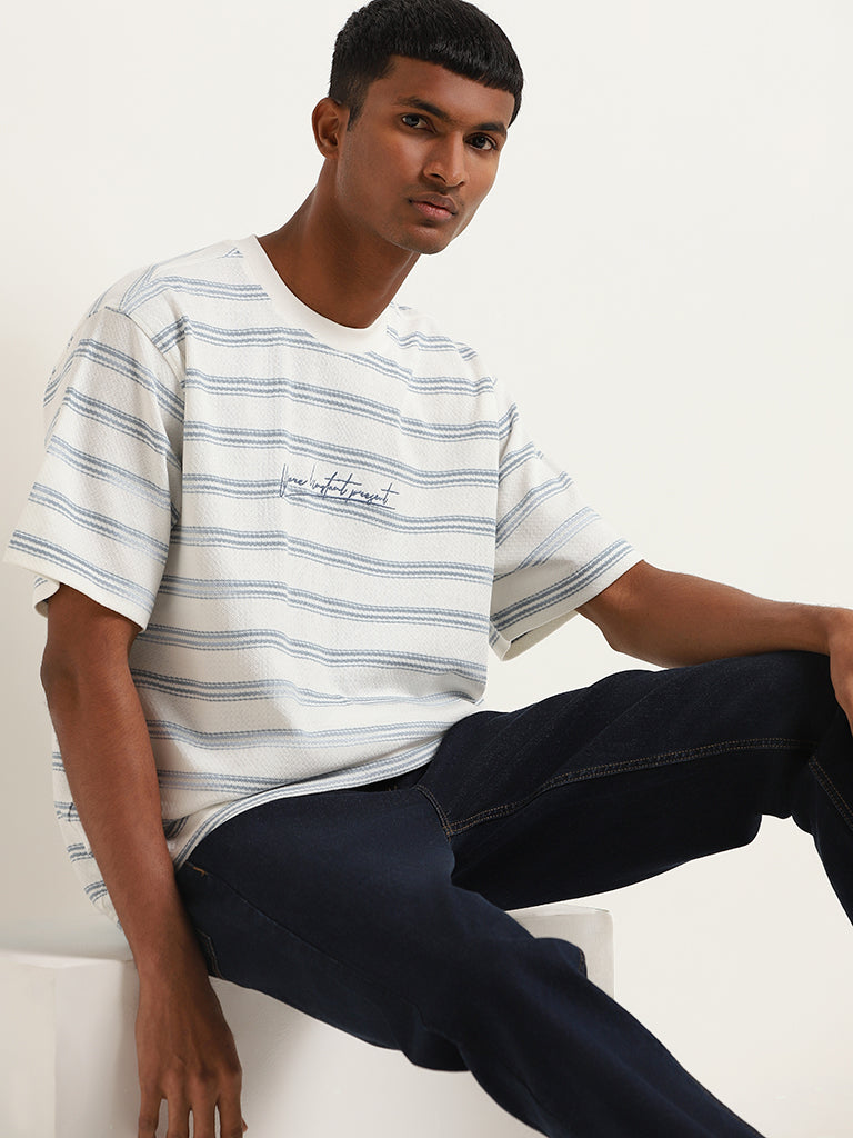 Nuon Blue Striped Relaxed Fit T-Shirt