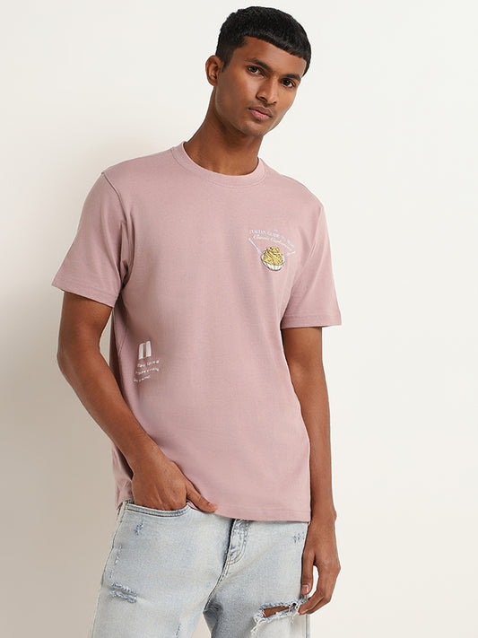 Nuon Pink Printed Relaxed Fit Slim Fit T-Shirt
