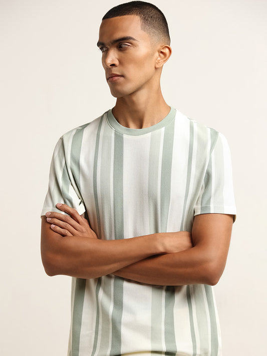 Nuon Sage Stripe Printed Slim Fit T-Shirt