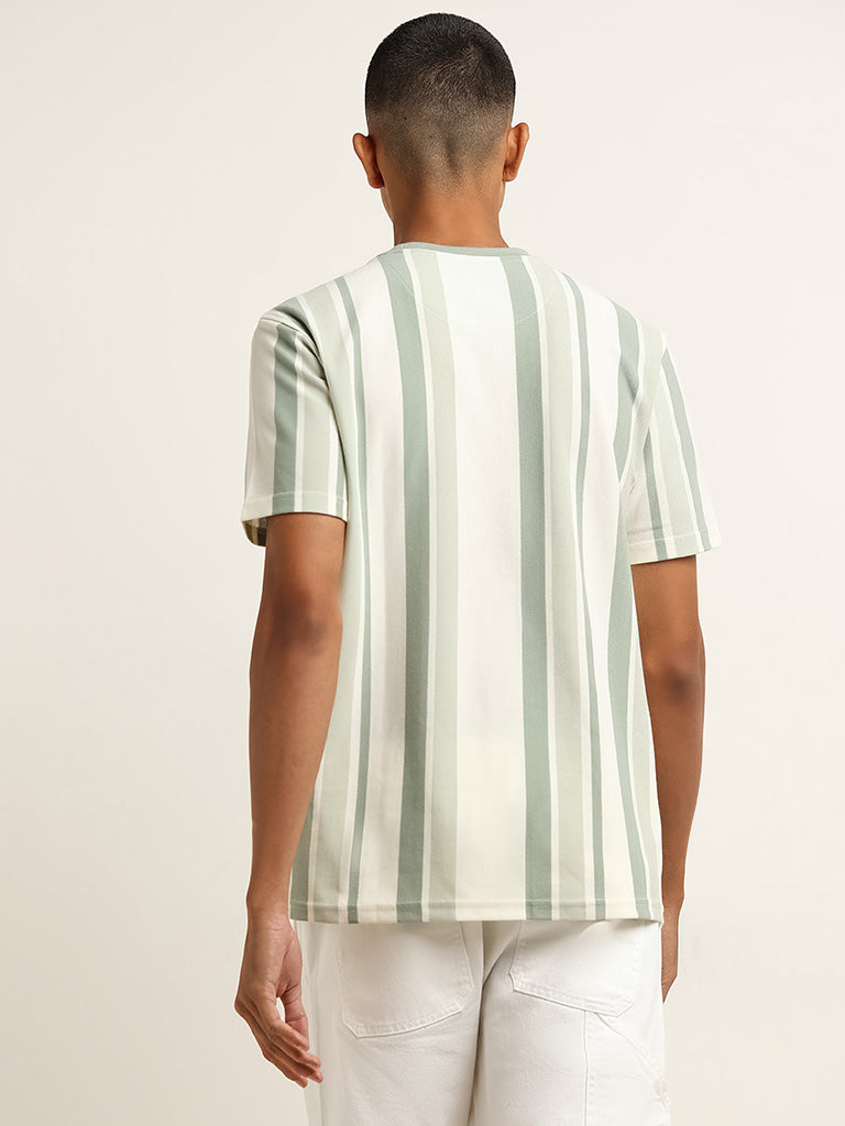 Nuon Sage Stripe Printed Slim Fit T-Shirt