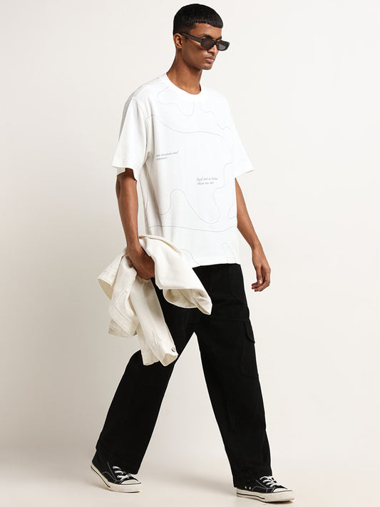 Nuon Off-White Printed Relaxed Fit T-Shirt