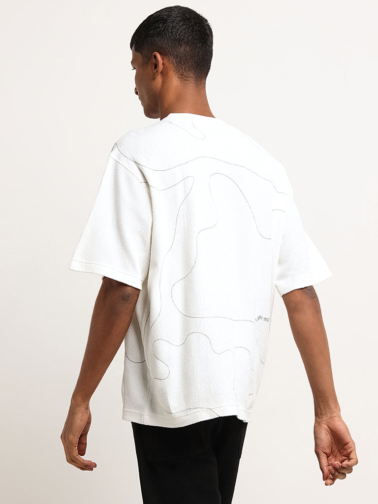 Nuon Off-White Printed Relaxed Fit T-Shirt