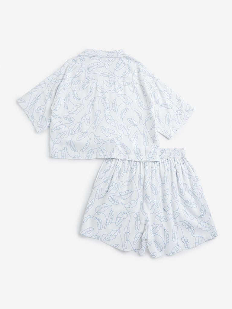 Y&F Kids White Leaf Design Shirt & Shorts Set
