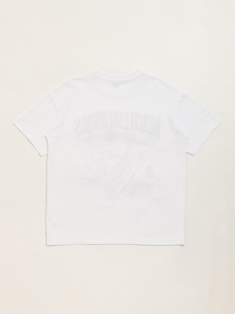 Y&F Kids White Graphic Printed T-Shirt