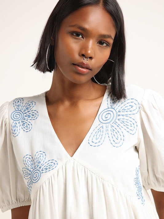 Bombay Paisley White Embroidered Tiered Dress