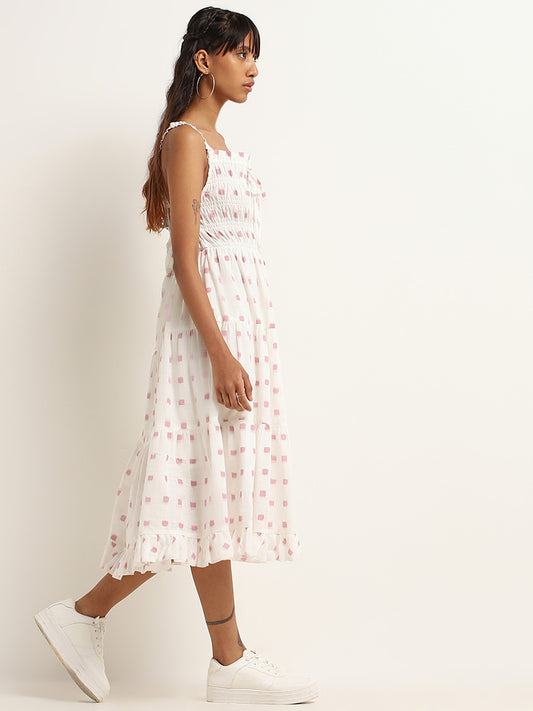 Bombay Paisley White Printed Cotton Tiered Dress