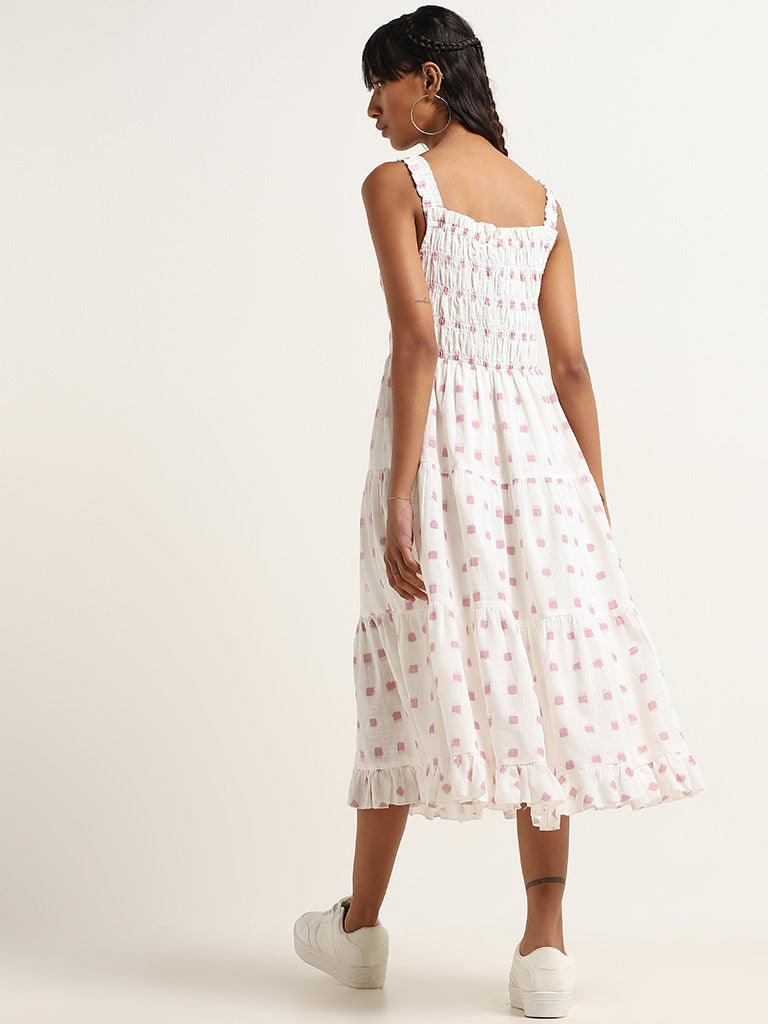 Bombay Paisley White Printed Cotton Tiered Dress