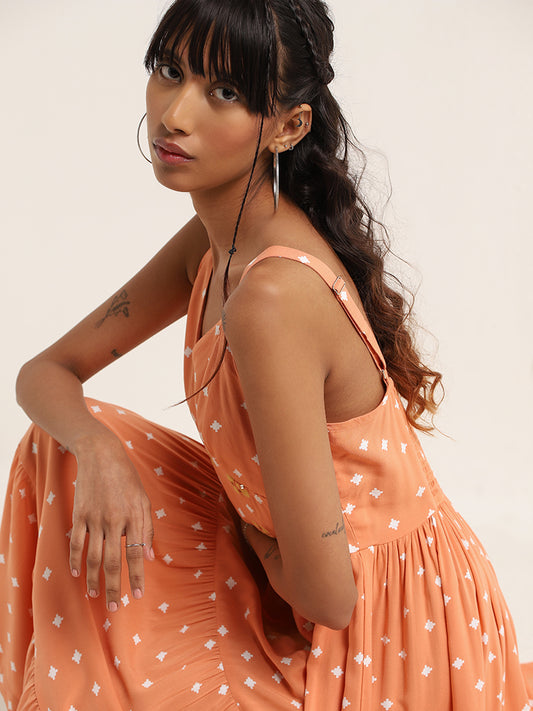 Bombay Paisley Peach Printed Tiered Dress