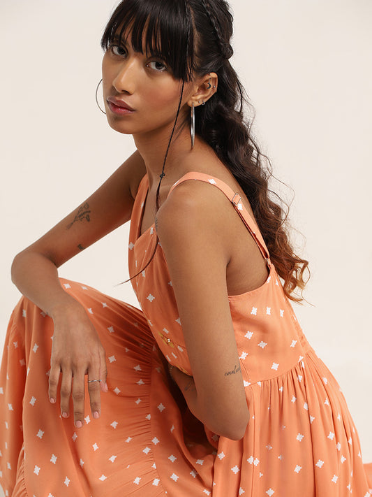 Bombay Paisley Peach Printed Tiered Dress