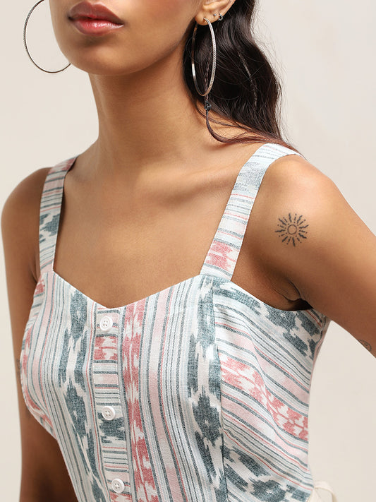 Bombay Paisley Teal Printed Strappy Cotton Crop Top
