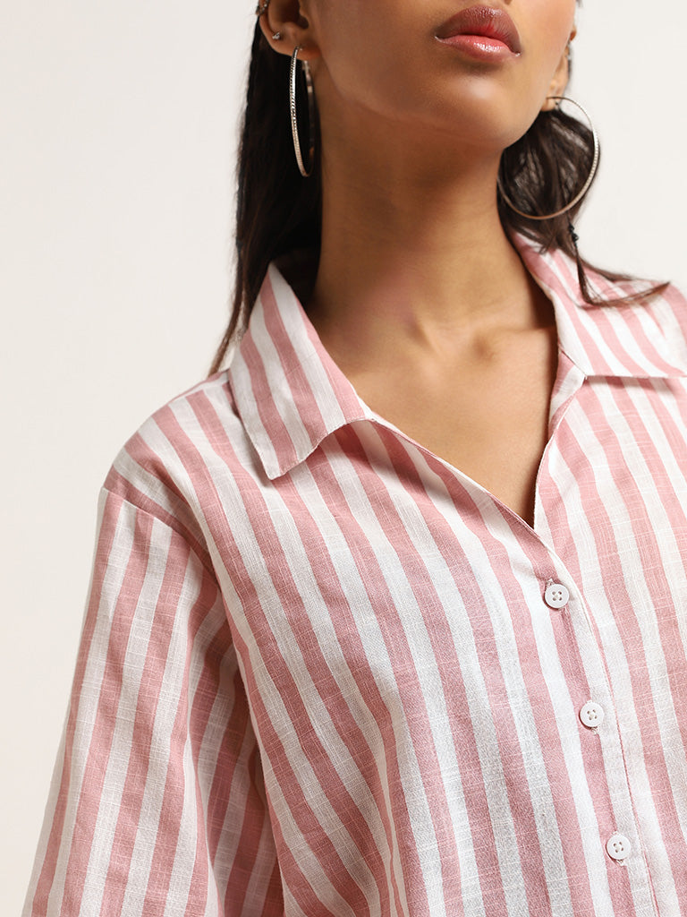 Bombay Paisley Pink Striped Crop Shirt