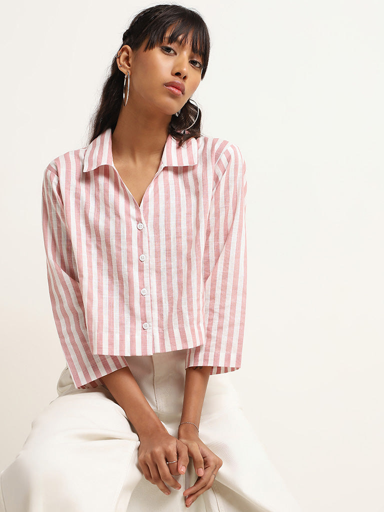 Bombay Paisley Pink Striped Crop Shirt