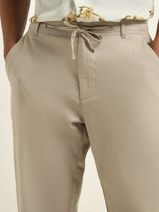 ETA Taupe Relaxed-Fit Mid Rise Cotton Blend Chinos