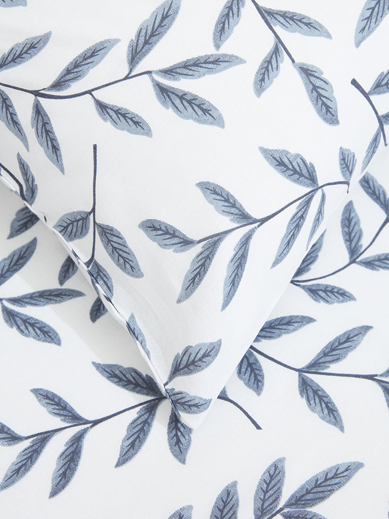Westside Home Dusty Blue Leaf Design Single Bed Flat sheet and Pillowcase Set