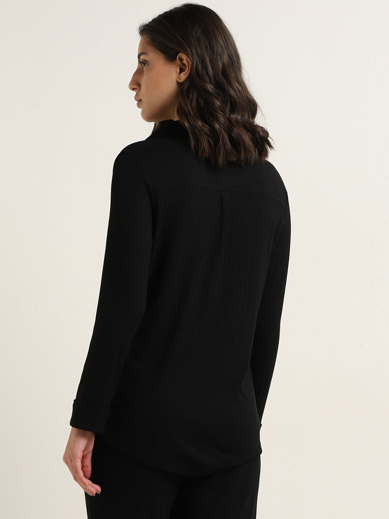 Wunderlove Black Ribbed Design Supersoft Shirt