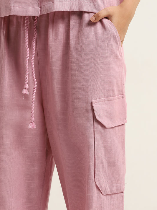 Superstar Light Pink Wide-Leg Cotton High-Rise Cargo Pants