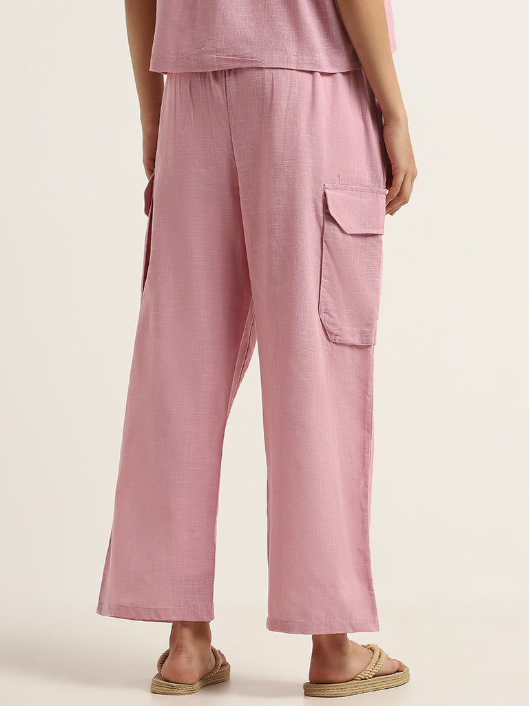Superstar Light Pink Wide-Leg Cotton High-Rise Cargo Pants