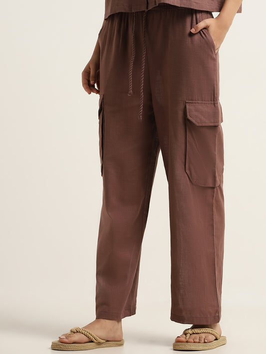 Superstar Taupe Wide-Leg Cotton High-Rise Cargo Pants