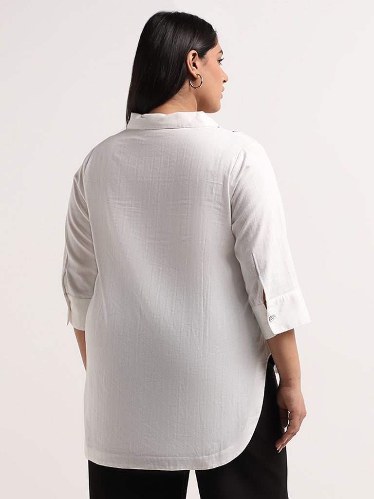 Gia White Ribbed High Low Blouse