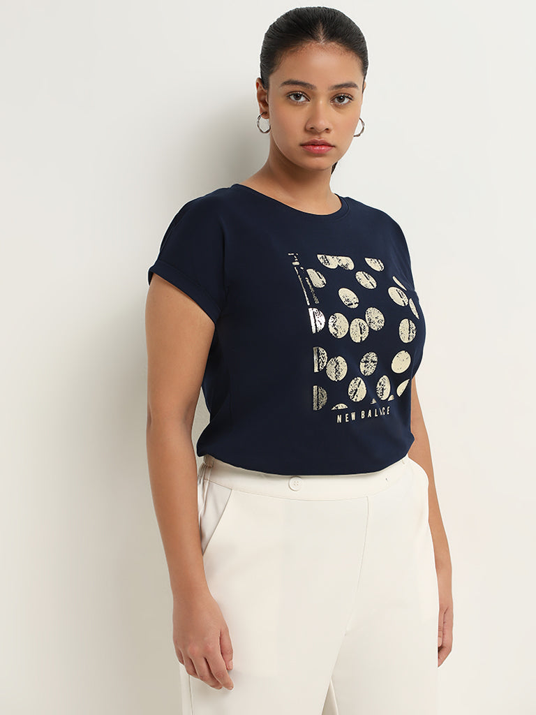 Gia Navy Geometrical Printed T-Shirt