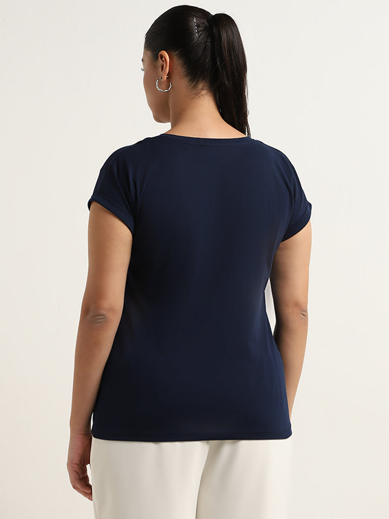 Gia Navy Geometrical Printed Cotton T-Shirt