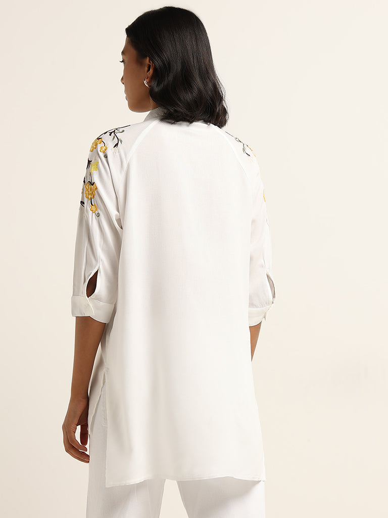 LOV White Floral Embroidered Shirt