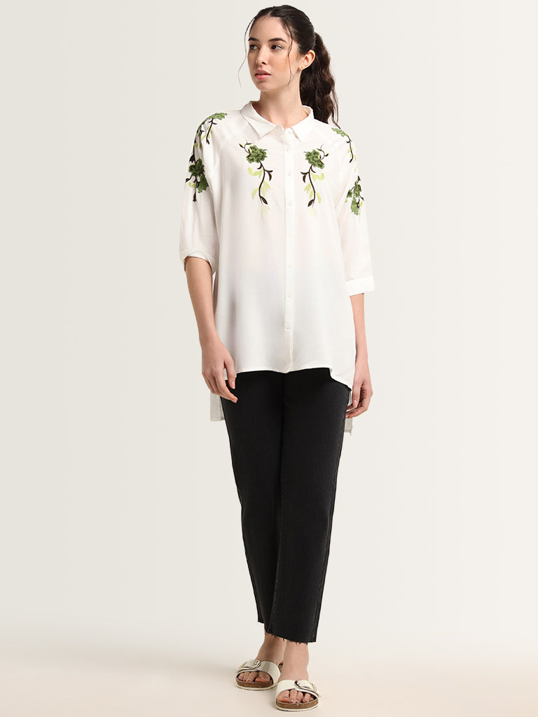 LOV White Embroidered Drop Tail Shirt