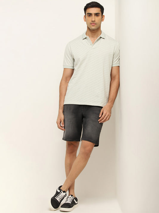 WES Casuals Light Sage Textured Slim Fit Polo T-Shirt