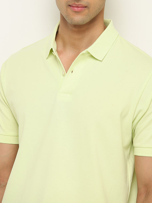 WES Casuals Lime Solid Relaxed Fit Polo T-Shirt