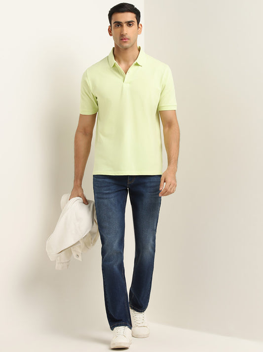 WES Casuals Lime Solid Relaxed Fit Polo T-Shirt