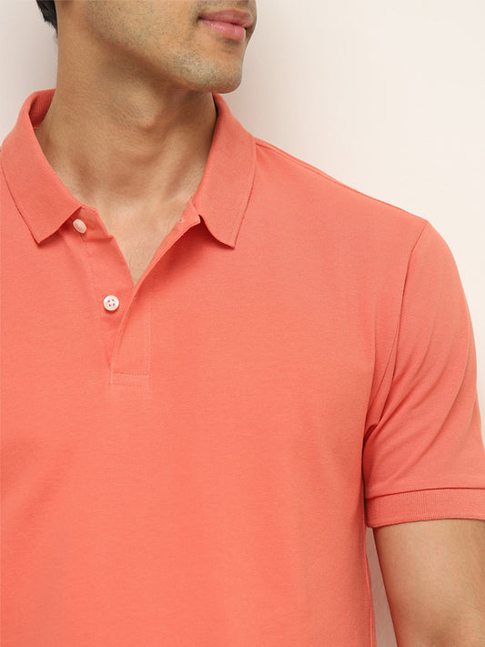 WES Casuals Coral Solid Slim Fit Polo T-Shirt