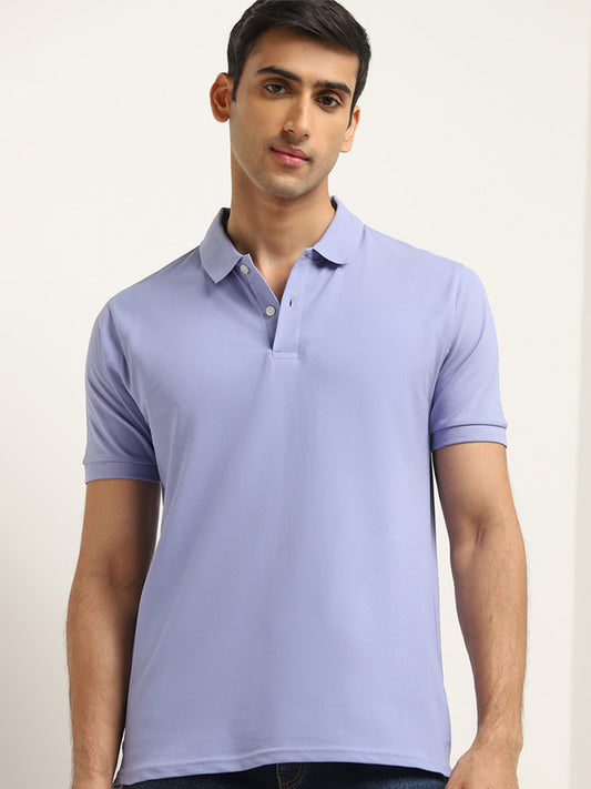 WES Casuals Lilac Solid Slim Fit Polo T-Shirt