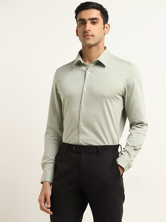 WES Formals Light Sage Slim-Fit Shirt
