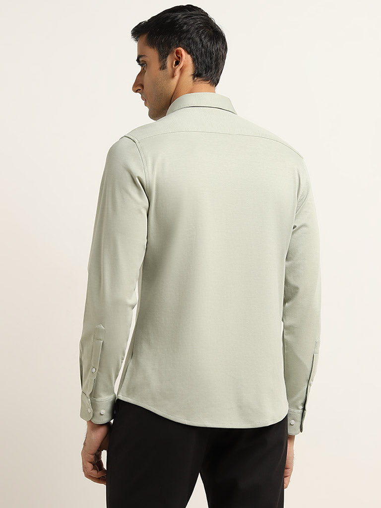 WES Formals Light Sage Cotton Slim-Fit Shirt