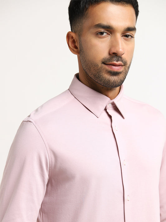 WES Formals Light Pink Solid Slim Fit Shirt