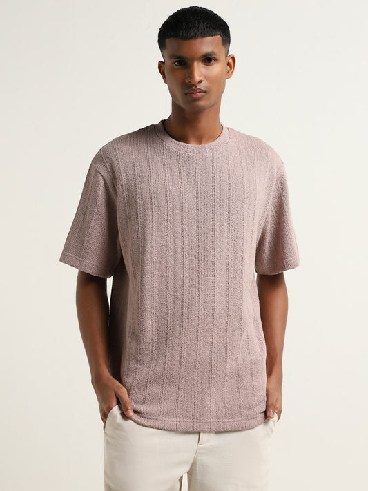 ETA Dusty Pink Relaxed Fit Striped Cotton Blend T-Shirt