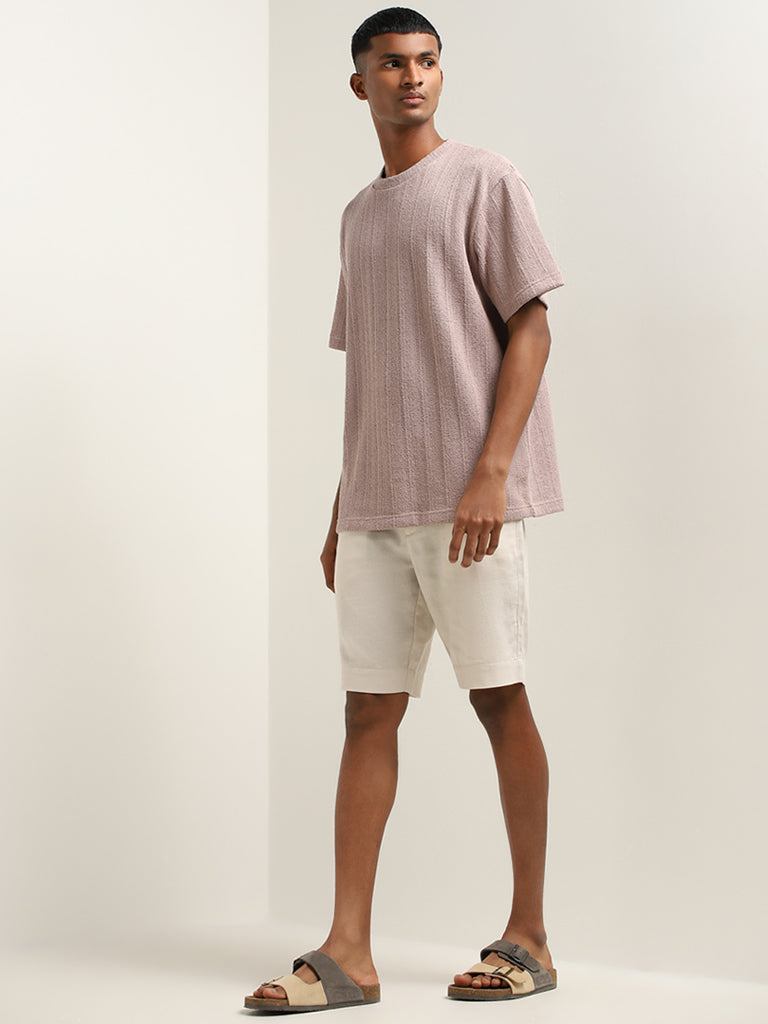 ETA Dusty Pink Relaxed Fit Striped Cotton Blend T-Shirt