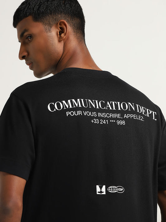 Studiofit Black Text Embossed Relaxed Fit T-Shirt