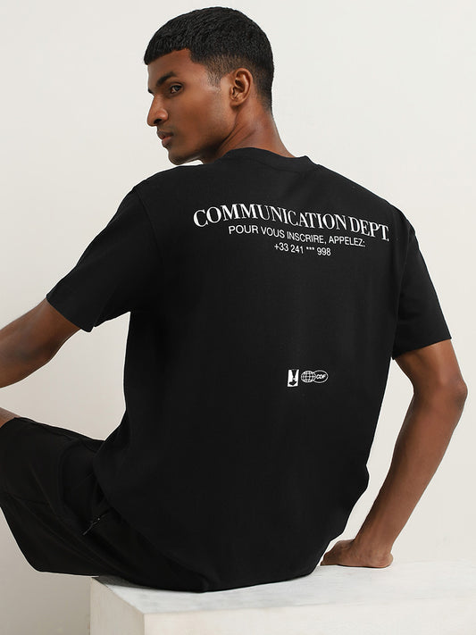 Studiofit Black Text Embossed Relaxed Fit T-Shirt
