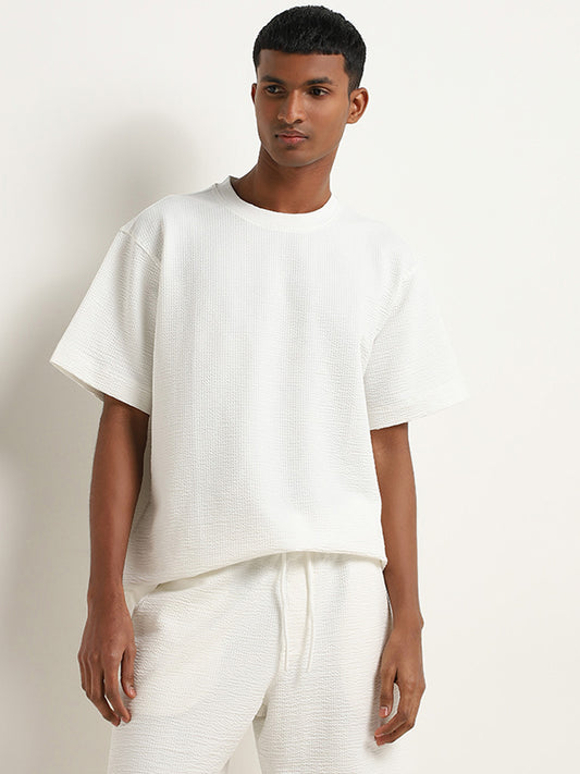 Studiofit Off-White Waffle-Textured Relaxed Fit T-Shirt
