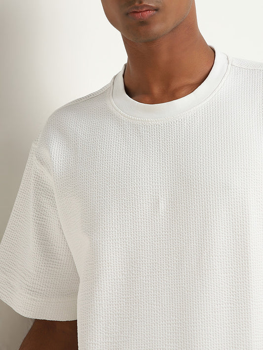 Studiofit Off-White Waffle-Textured Relaxed Fit T-Shirt