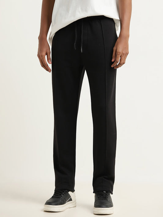 Studiofit Black Relaxed-Fit Mid-Rise Track Pants