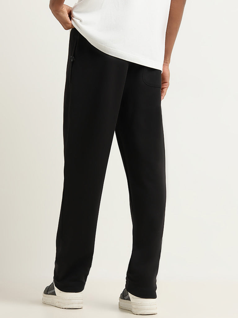 Studiofit Black Relaxed-Fit Mid-Rise Track Pants
