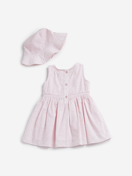 HOP Baby Pink Tufted A-line Dress with Bucket Hat Set
