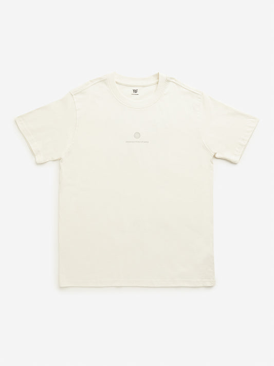 Y&F Kids Off-White Text Printed T-Shirt