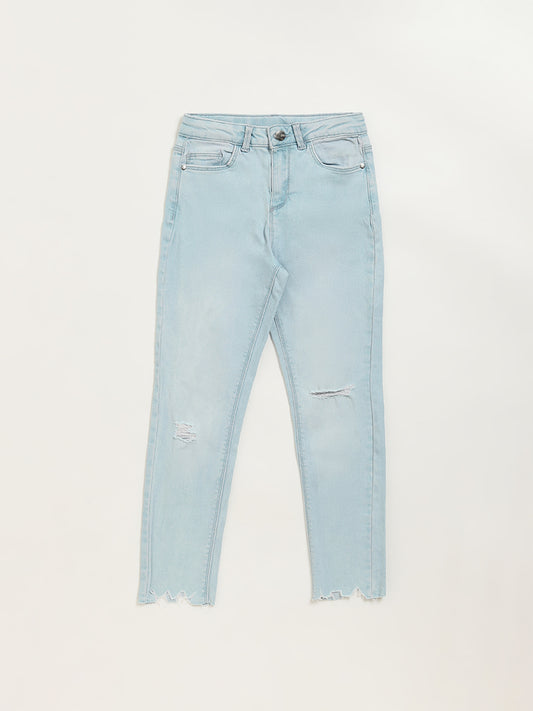 Y&F Kids Light Blue Relaxed Fit Mid Rise Distress Jeans