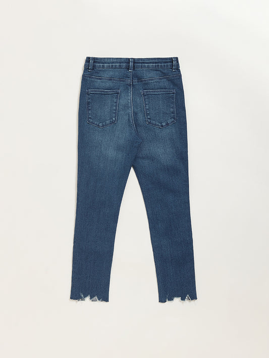 Y&F Kids Blue Relaxed Fit Mid Rise Distress Jeans